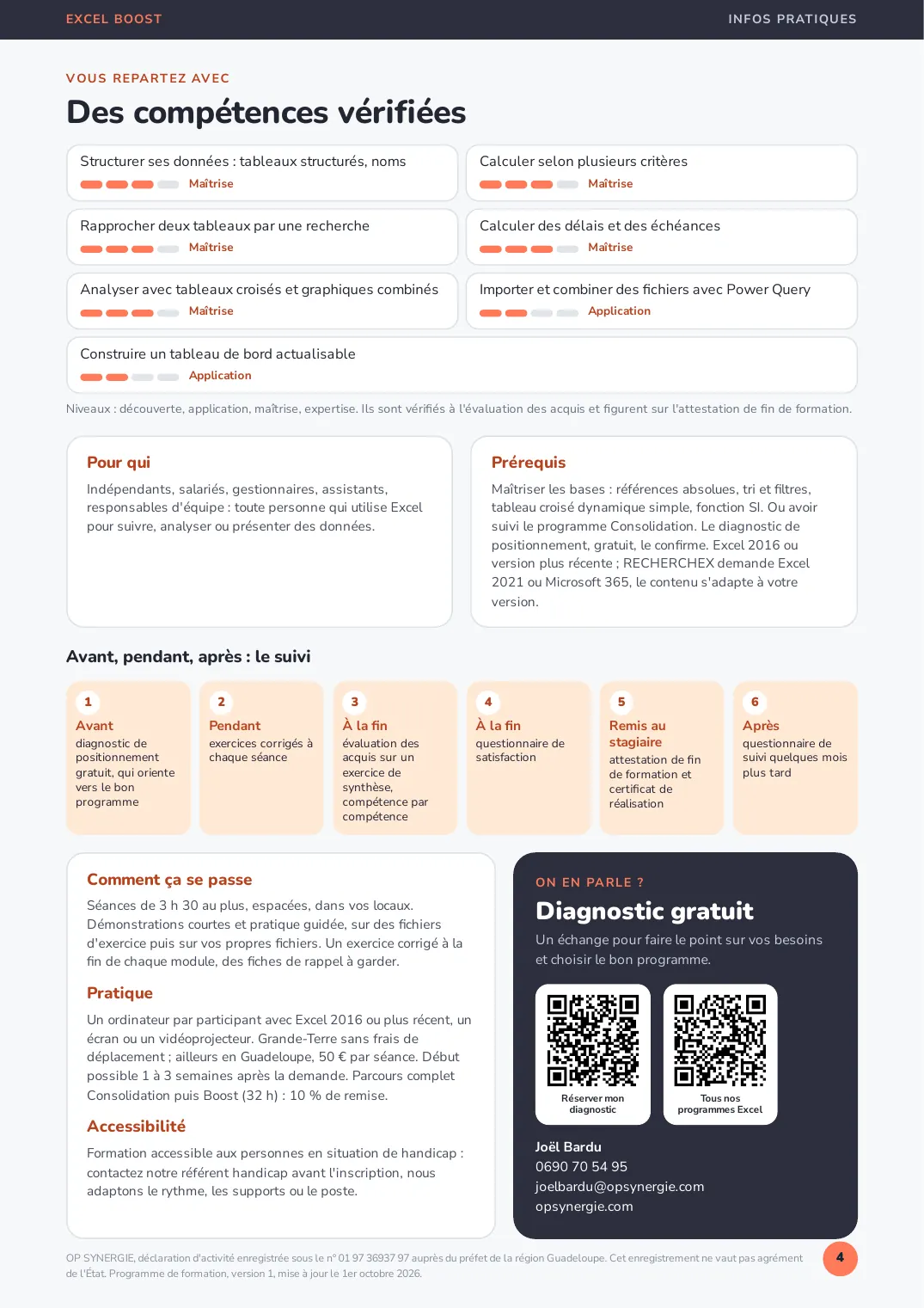 Infos pratiques du programme Excel Boost