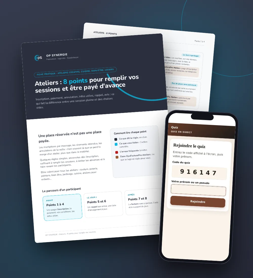 Fiche ateliers et OpsFacturePro Ateliers sur téléphone