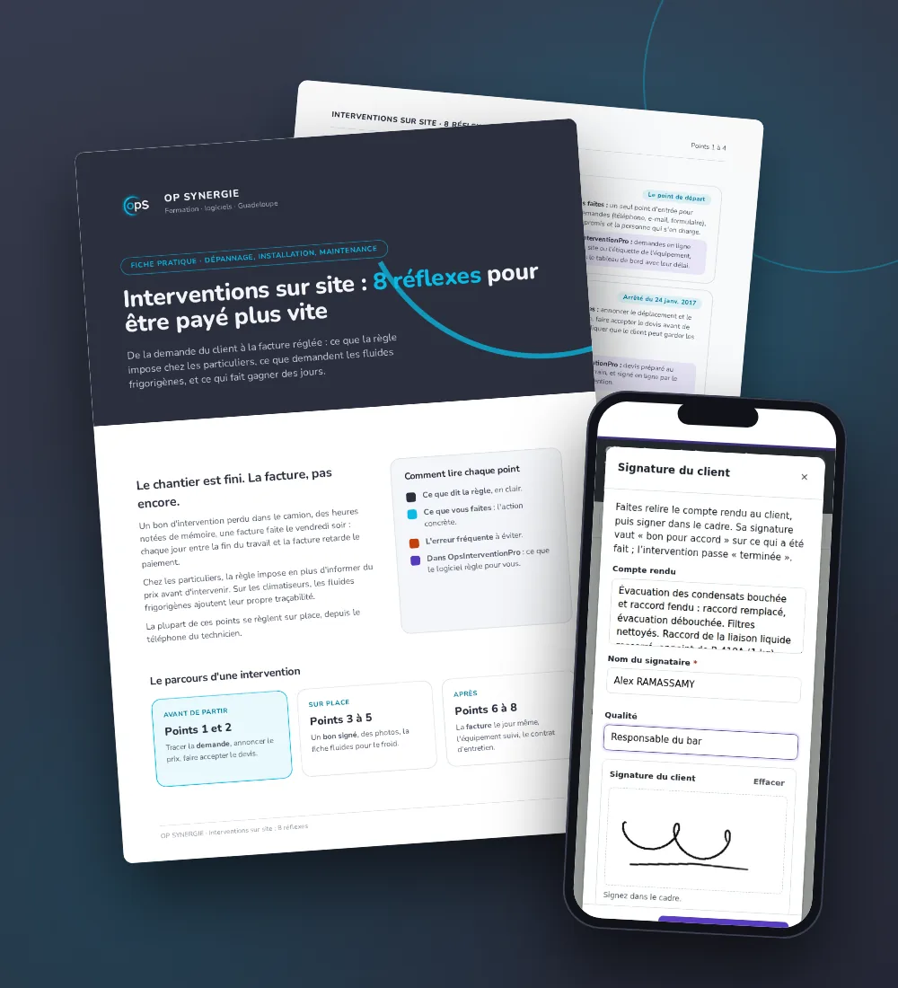 Fiche 8 réflexes et OpsInterventionPro sur téléphone